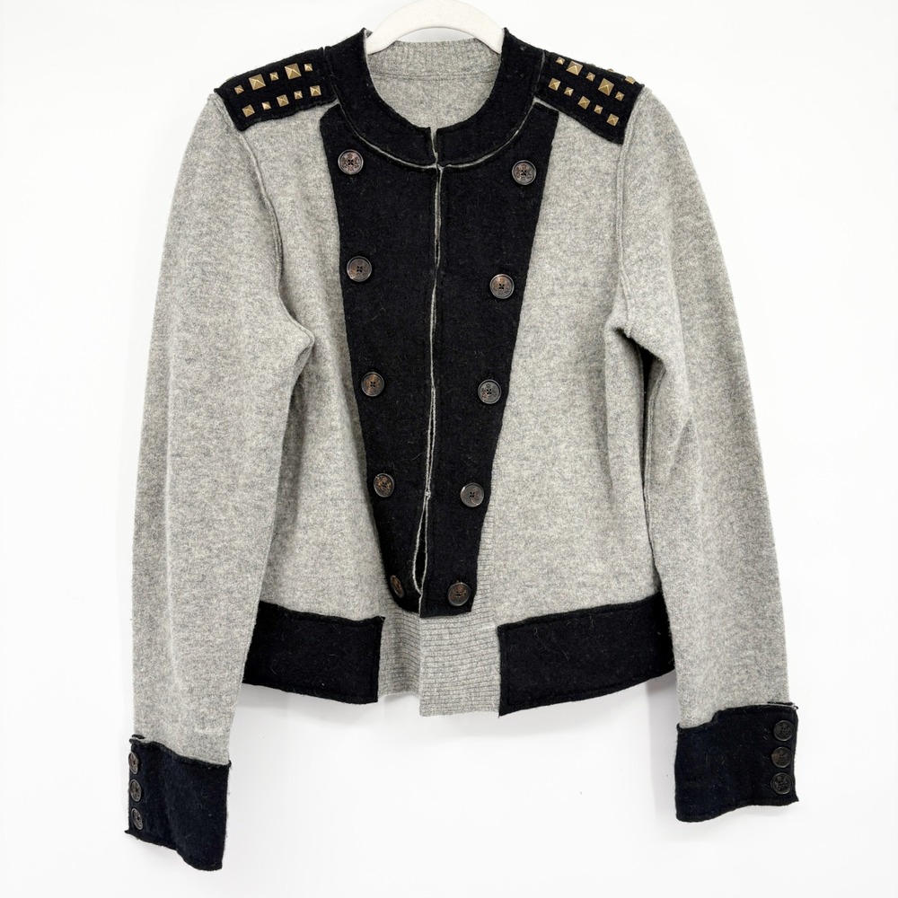 NWT Banana Republic‎ Womens Gray Merino Wool Military Studded Heritage Jacket L